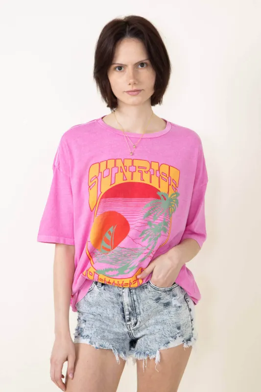 Billabong Sunrise To Sunset Graphic T-Shirt for Women in Paradise Pink | ABJZT01552-PDP made by Glik’s