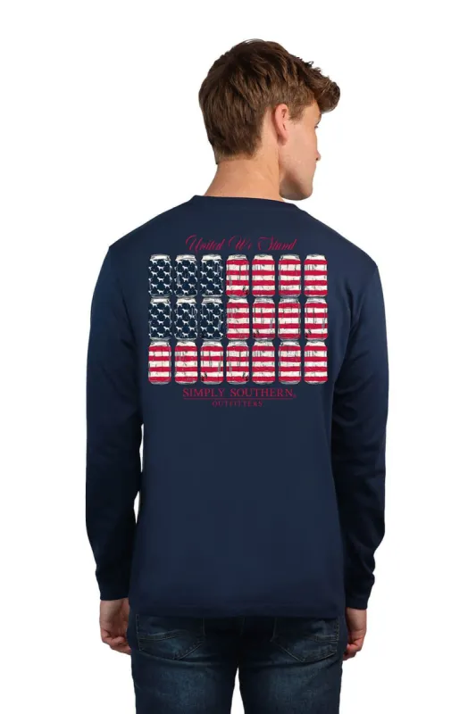 Simply Southern Long Sleeve USA Flag Cans Untied T-Shirt for Men in Blue | ULS-UNITED-NIGHTSKY sold by Glik’s