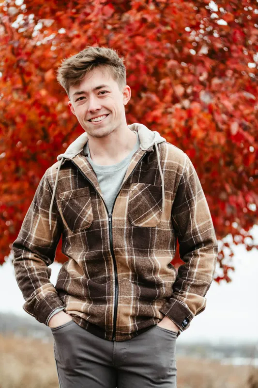 Brooklyn Cloth Zip Front Flannel Hooded Shacket for Men in Brown | BKMD726F-TOF sold by Glik’s