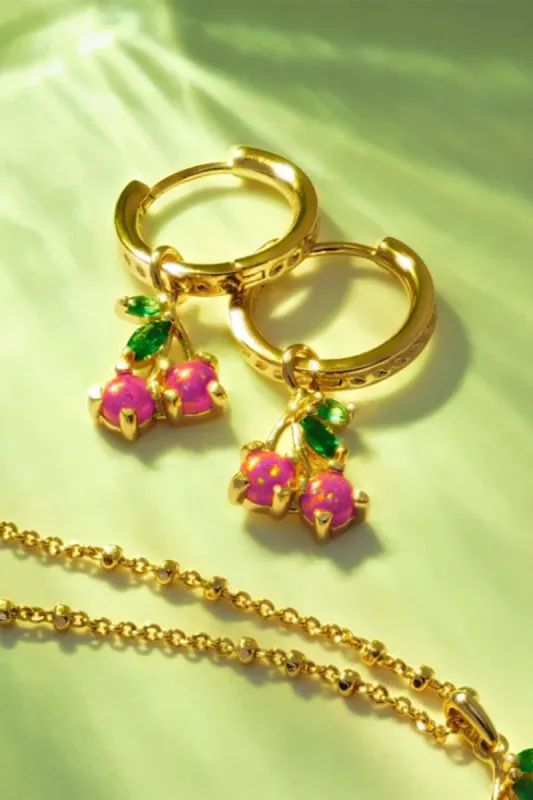 Kendra Scott Cherry Gold Huggie Hoop Earrings in Berry Kyocera Opal | 9608866471 sold by Glik’s
