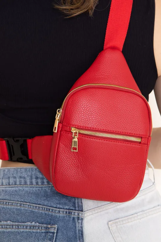 Slim Front Pocket Sling Bag for Women in Red | TG10421-RED sold by Glik’s