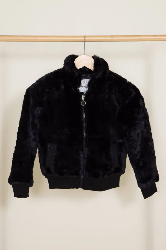 Youth Faux Fur Bomber Jacket for Girls in Black | 5991ABK2 sold by Glik’s