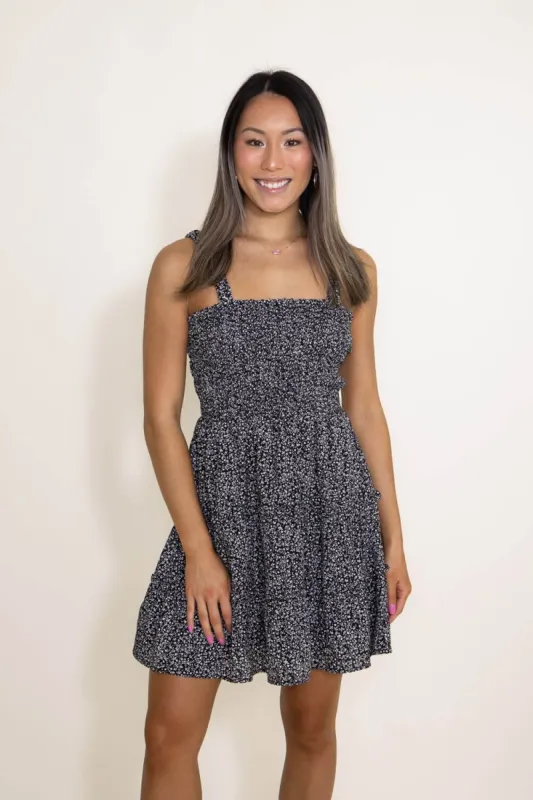 Floral Elastic Band Back Dress for Women in Black | ND30140-BLACK sold by Glik’s