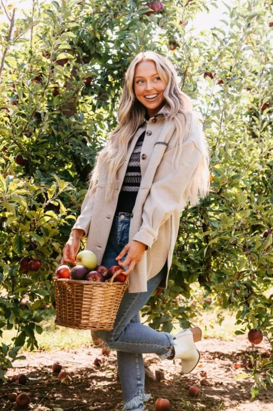 Embroidered Stitch Edge Felt Shacket for Women in Light Oat | 33959-LTOAT sold by Glik’s