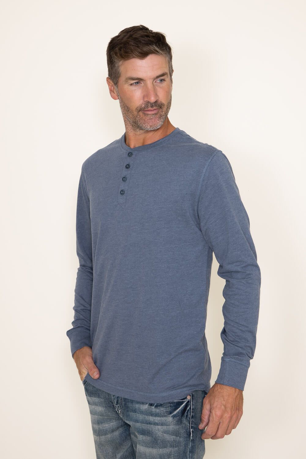 Weatherproof Vintage Jersey Henley Shirt for Men in Blue | F83610GK-MEDBLUEHEATHER sold by Glik’s product image thumbnail 4