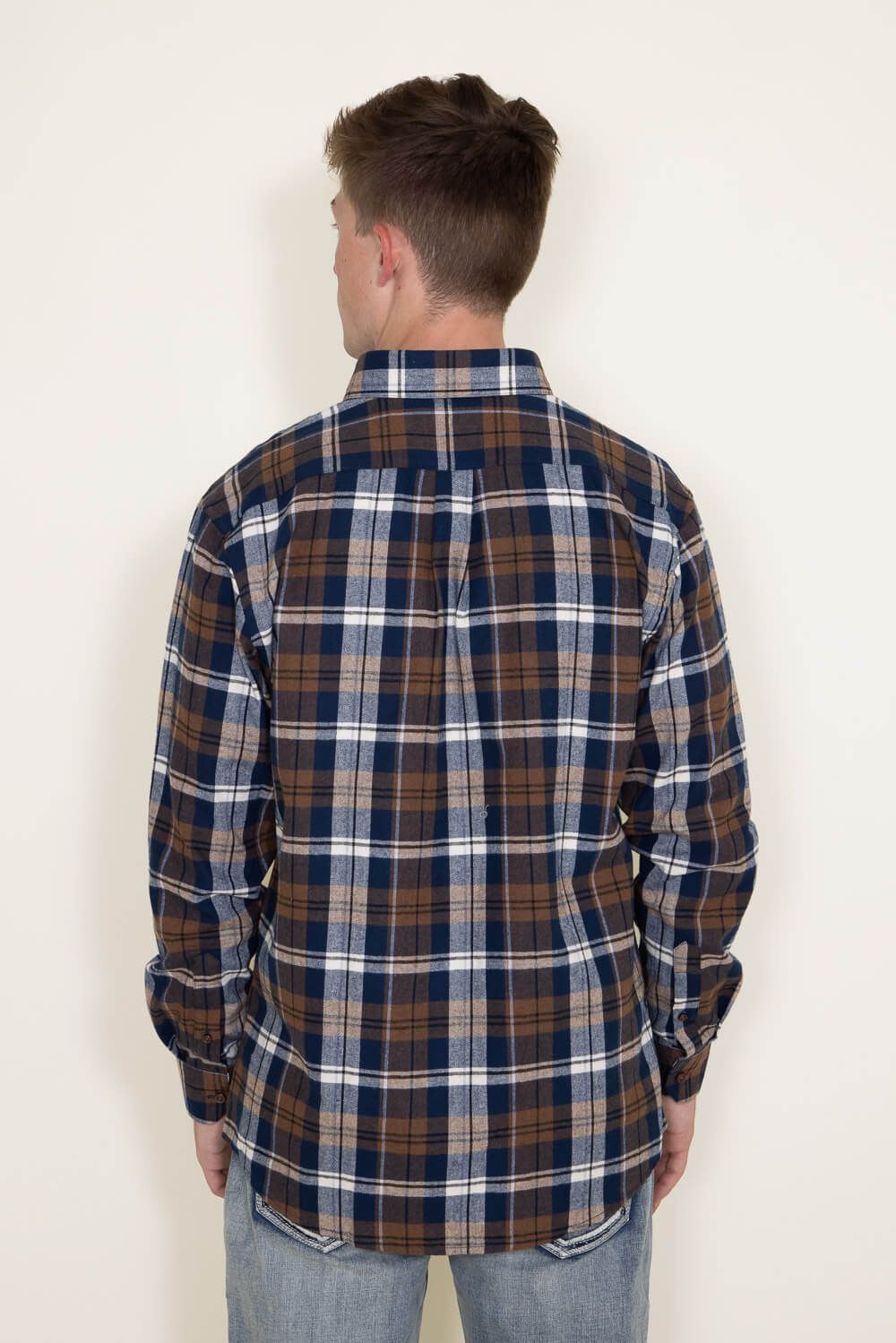 Plaid Flannel Shirt for Men in Navy/Brown | FW1956-NVYBRN sold by Glik’s product image thumbnail 3