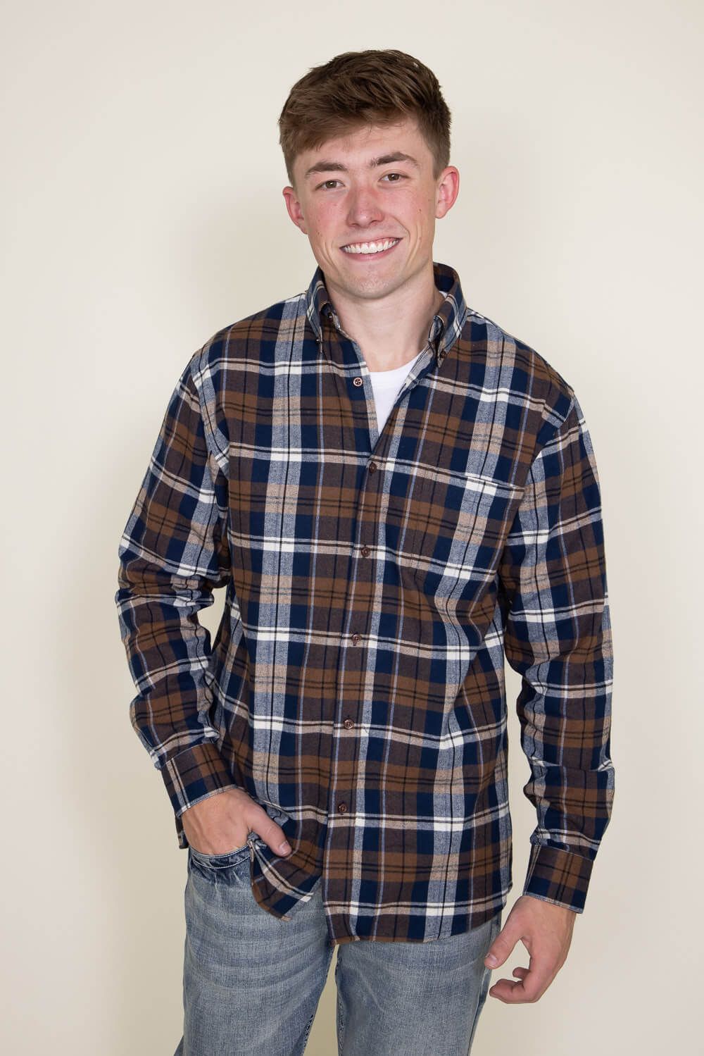 Plaid Flannel Shirt for Men in Navy/Brown | FW1956-NVYBRN sold by Glik’s product image thumbnail 2