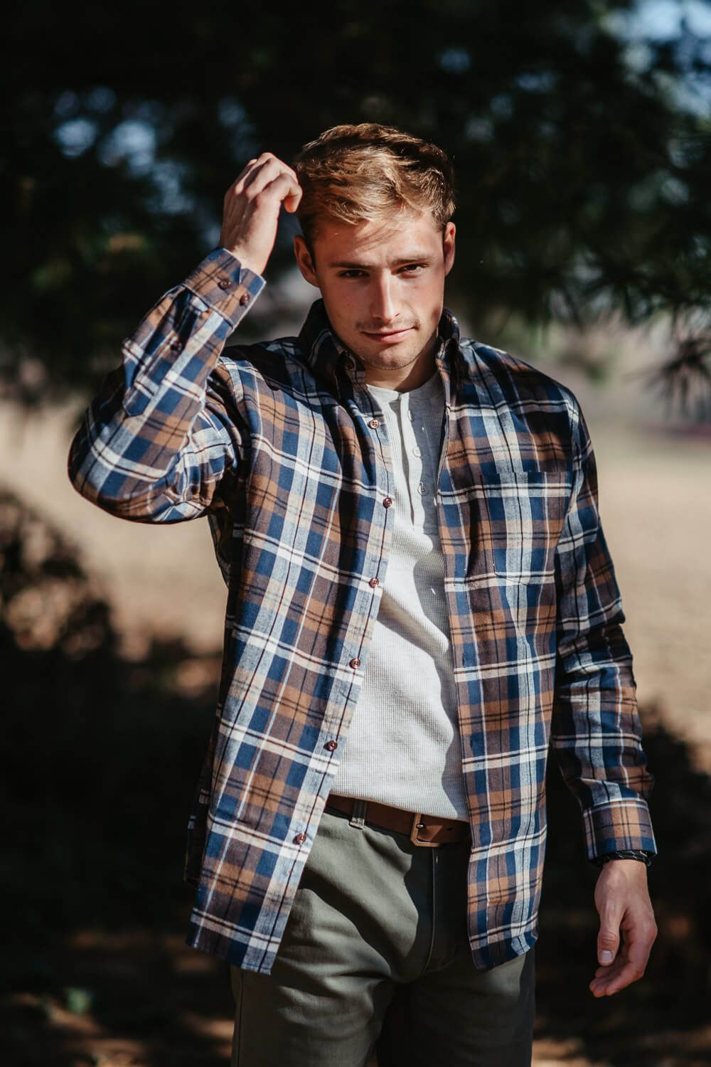 Plaid Flannel Shirt for Men in Navy/Brown | FW1956-NVYBRN sold by Glik’s