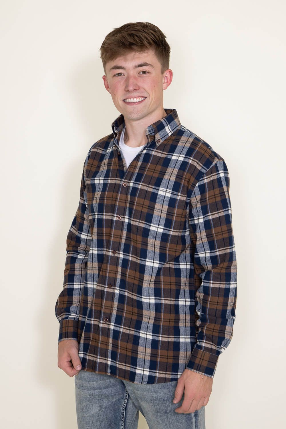 Plaid Flannel Shirt for Men in Navy/Brown | FW1956-NVYBRN sold by Glik’s product image thumbnail 4