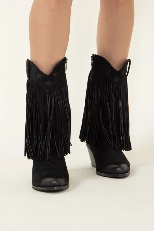 Pierre Dumas Dusty Western Full Fringe Midi Boots for Women in Black | 89260-401 BLACK sold by Glik’s