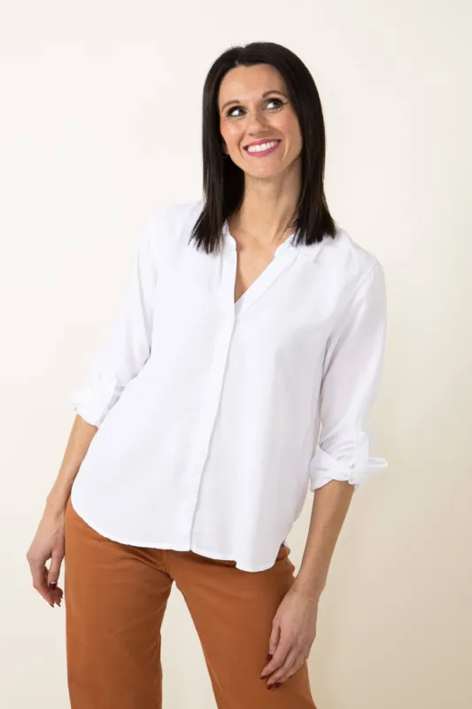 Thread & Supply Presley V-Neck Button Up Shirt for Women in White | T1925LZTTS-WHITE sold by Glik’s
