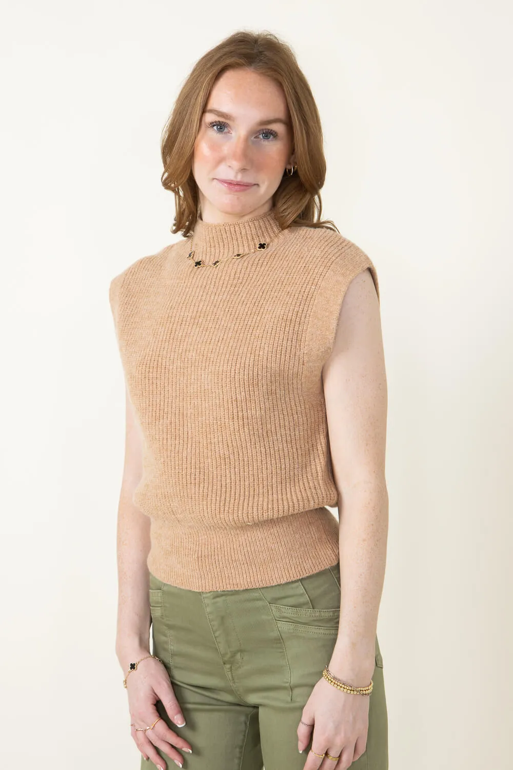 Mock Neck Sweater Vest for Women in Camel | MT1546-CAMEL sold by Glik’s product image thumbnail 3