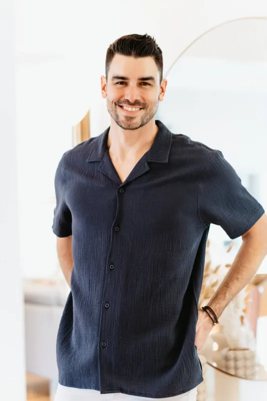 Woven Gauze Button Up Shirt for Men in Navy | 4PW7090M-NAVY sold by Glik’s