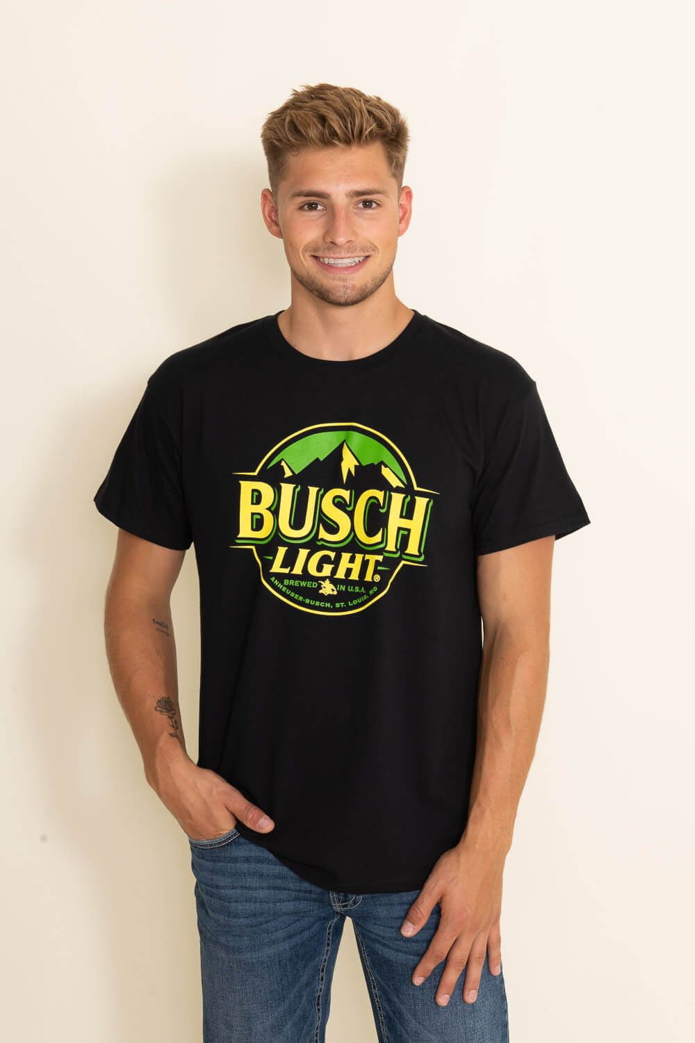 Brew City Apparel Busch Light Two-Tone T-Shirt for Men in Black | 15620-812A-BLACK sold by Glik’s
