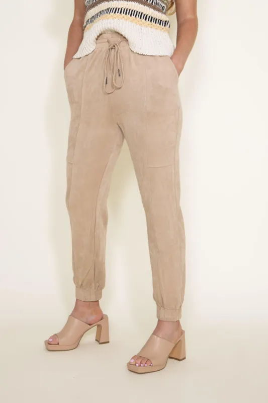 Suede Drawstring Joggers for Women in Brown | NP70098-BEIGE sold by Glik’s