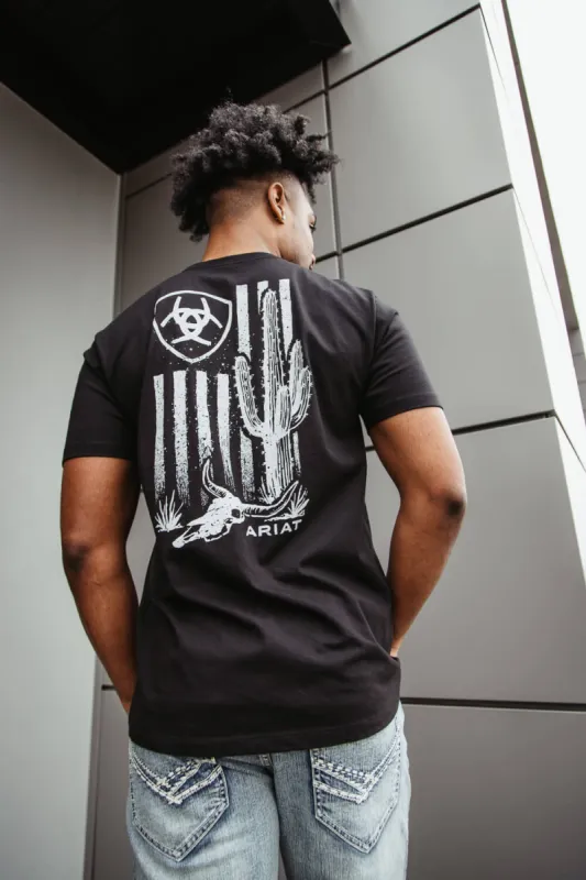 Ariat Cactus Flag T-Shirt for Men in Black | 10051387-BLACK sold by Glik’s