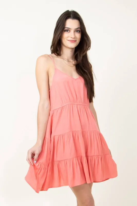Tiered Short Dress for Women in Pink | YD1248C-CRL sold by Glik’s