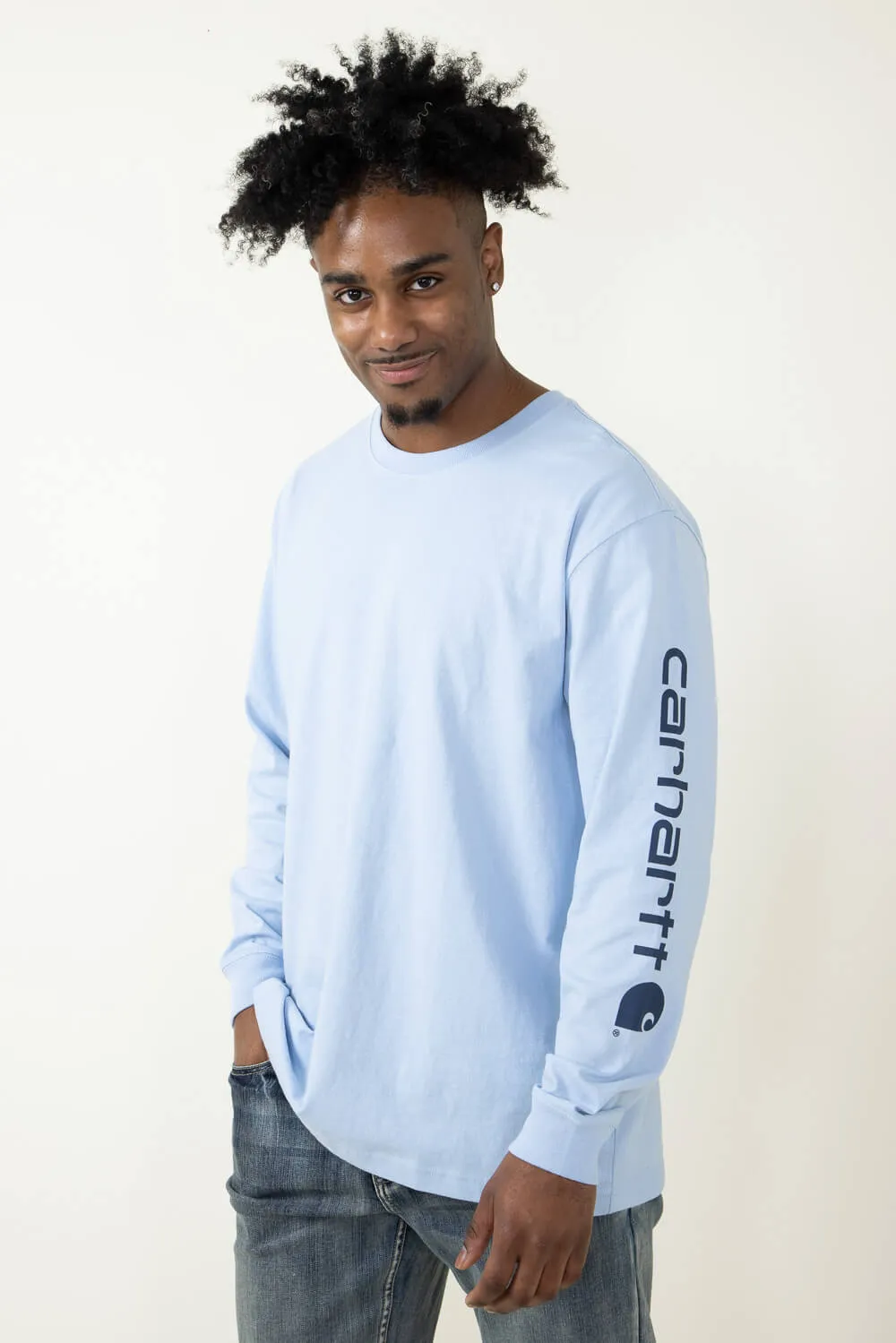 Carhartt Long Sleeve Logo T-Shirt for Men in Light Blue | K231-HC5-FOGBLUE/NAVY sold by Glik’s product image thumbnail 3