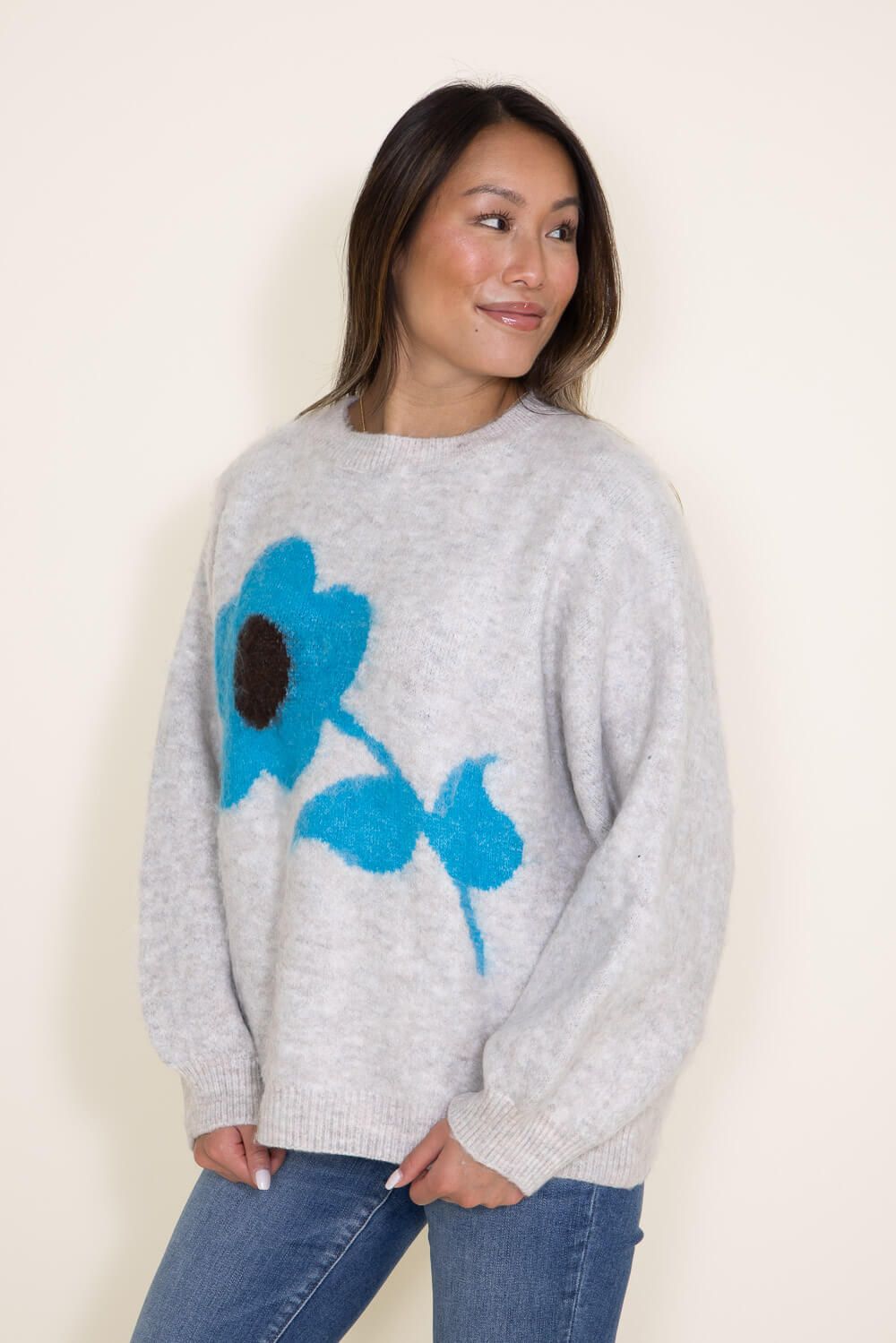POL Single Flower Sweater for Women in Grey | YST330-CLOUDYGREY sold by Glik’s product image thumbnail 4
