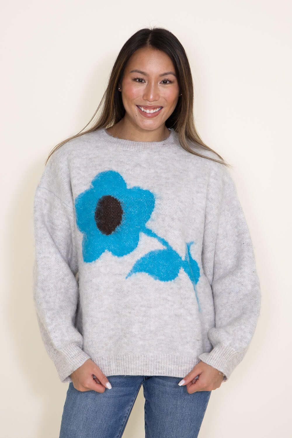POL Single Flower Sweater for Women in Grey | YST330-CLOUDYGREY sold by Glik’s product image thumbnail 2