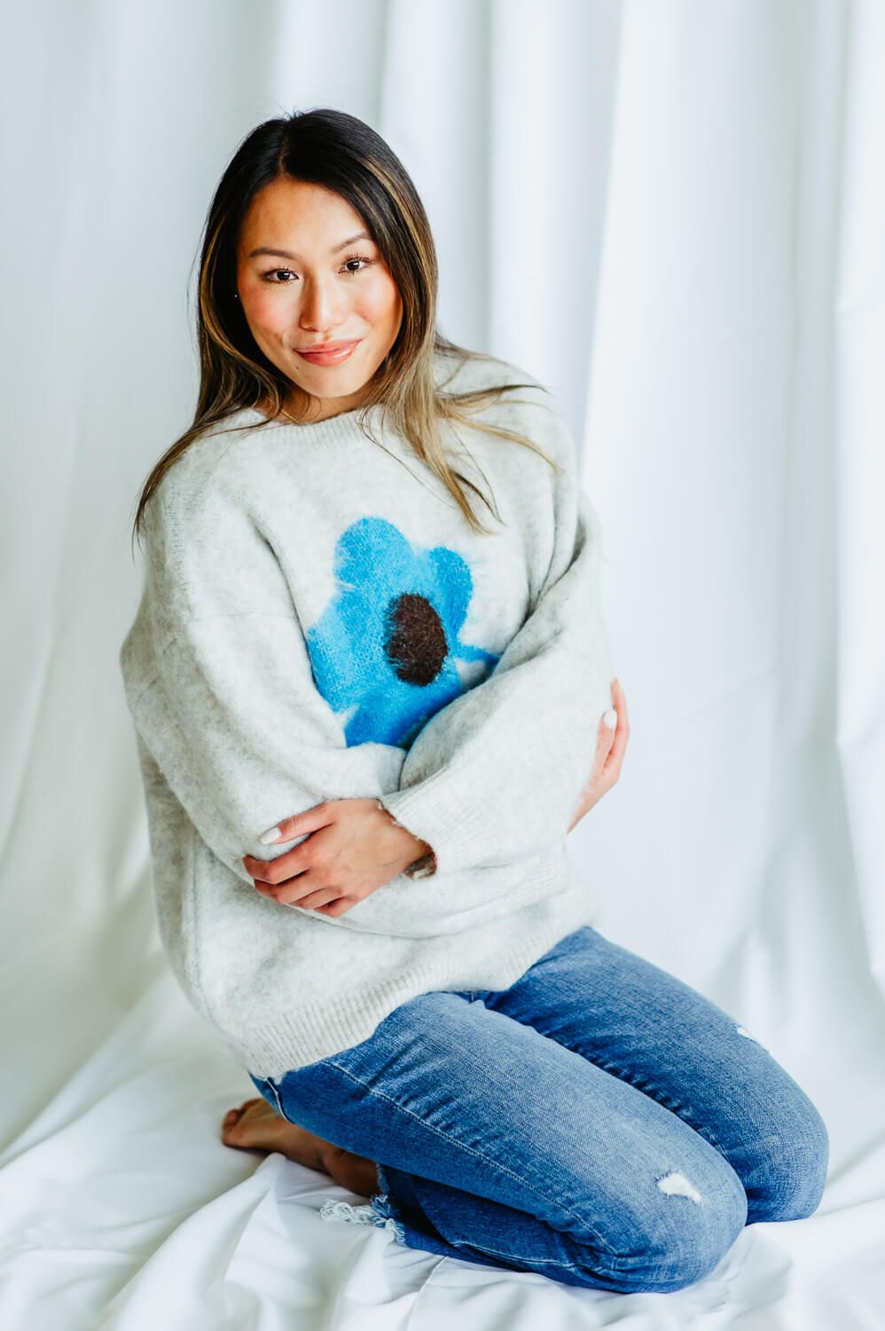 POL Single Flower Sweater for Women in Grey | YST330-CLOUDYGREY sold by Glik’s