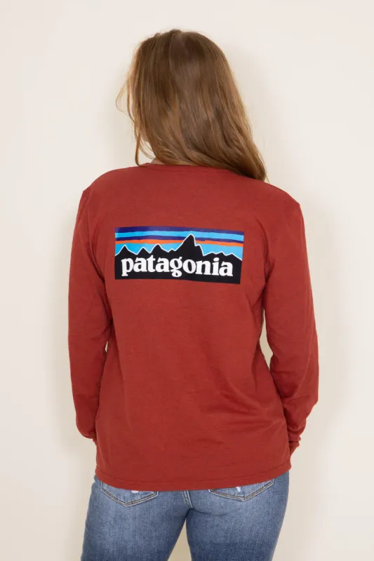 Patagonia Women’s Long Sleeve Logo Responsibili-Tee in Red | 37603-BURD sold by Glik’s