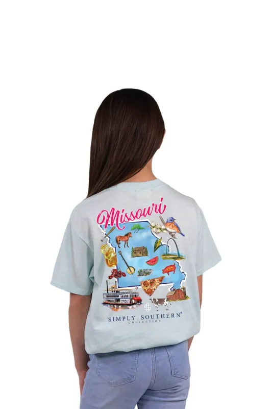 Simply Southern Youth Missouri T-Shirt for Girls in Breeze Blue | YTH-SS-STATES-MO-BREEZE sold by Glik’s