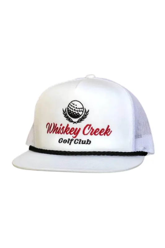 Whiskey Bent Whiskey Creek Golf Trucker Hat for Men in White | WSKYCRKW sold by Glik’s