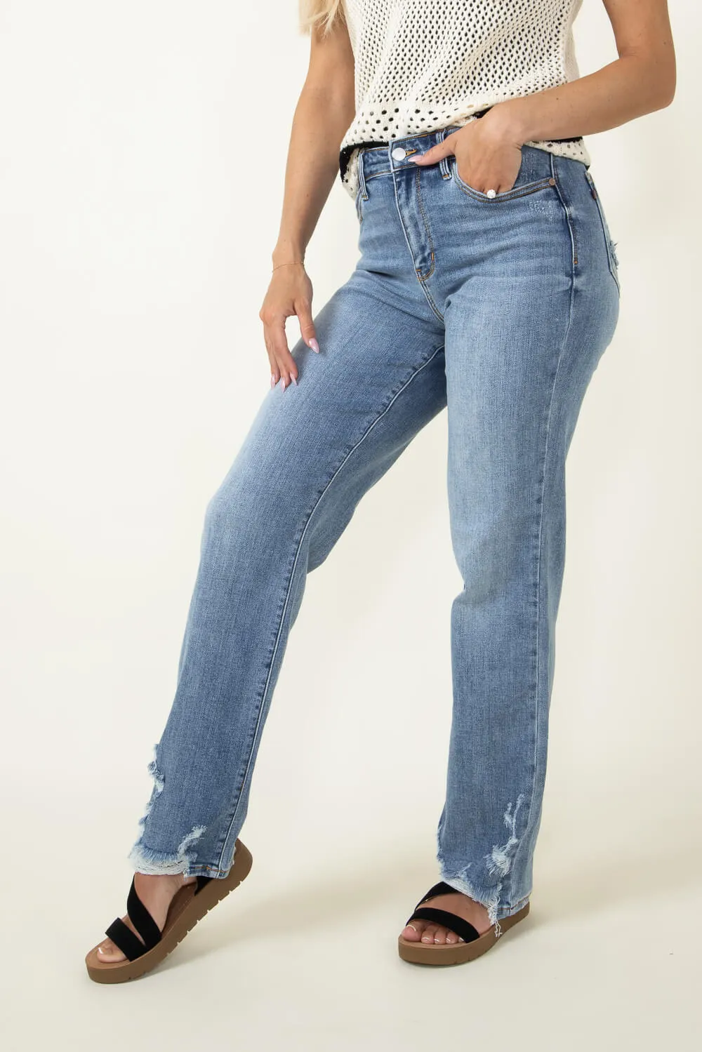 Judy Blue High Rise Destructed Ankle Straight Jeans for Women | 82470-MD sold by Glik’s product image thumbnail 4