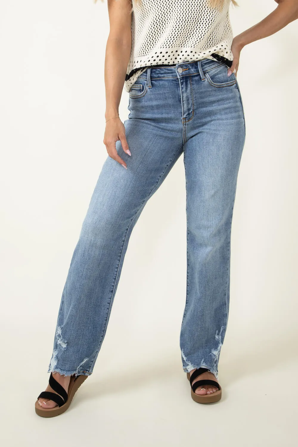 Judy Blue High Rise Destructed Ankle Straight Jeans for Women | 82470-MD sold by Glik’s