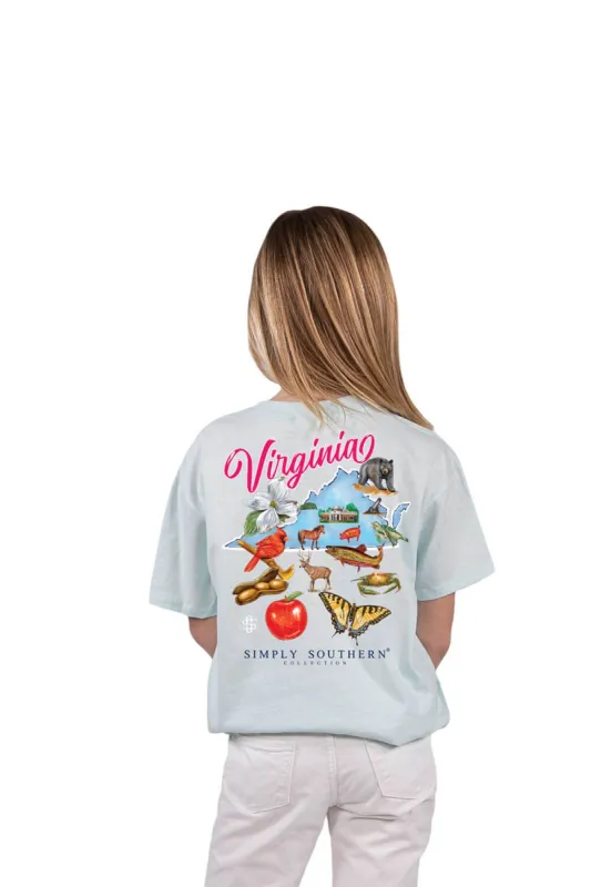 Simply Southern Youth Virginia T-Shirt for Girls in Breeze Blue | YTH-SS-STATES-VA-BREEZE sold by Glik’s