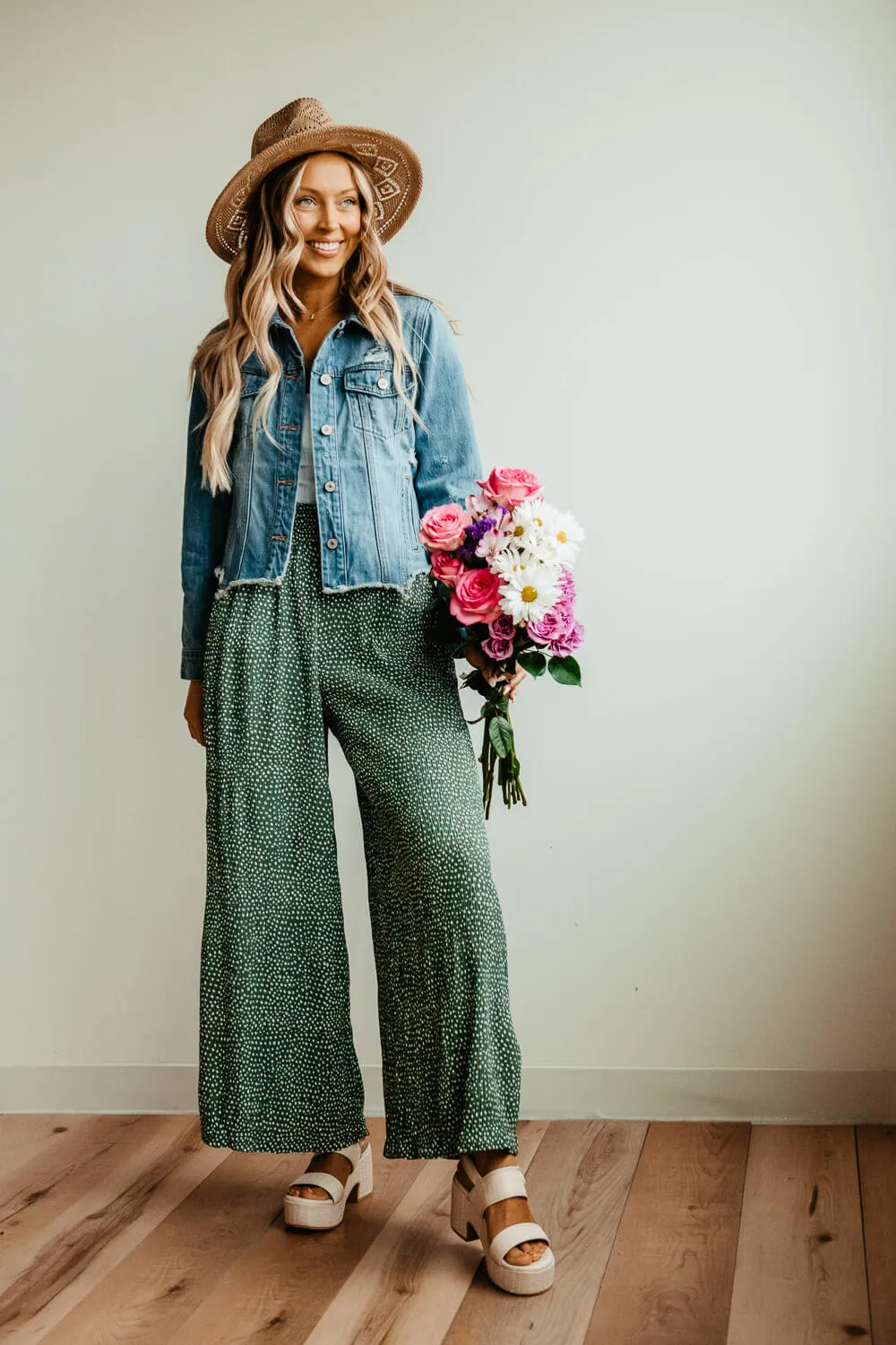 Dotted Smocked Waist Wide Leg Pants for Women in Green | NP70125-GREENDOTTED sold by Glik’s product image thumbnail 2