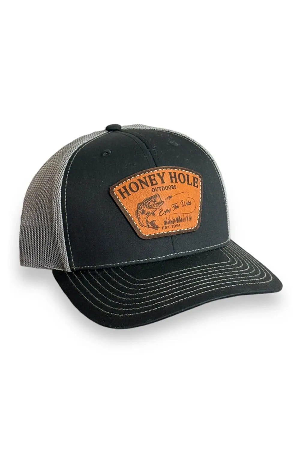 Honey Hole Bass Bite Trucker Hat for Men in Black | SB-LBB-BCH sold by Glik’s