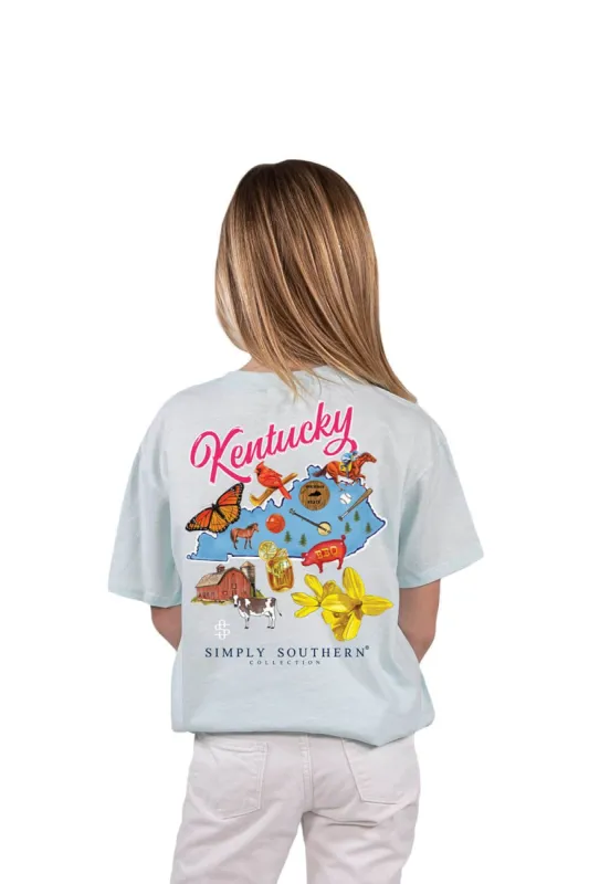 Simply Southern Youth Kentucky T-Shirt for Girls in Breeze Blue | YTH-SS-STATES-KY-BREEZE sold by Glik’s