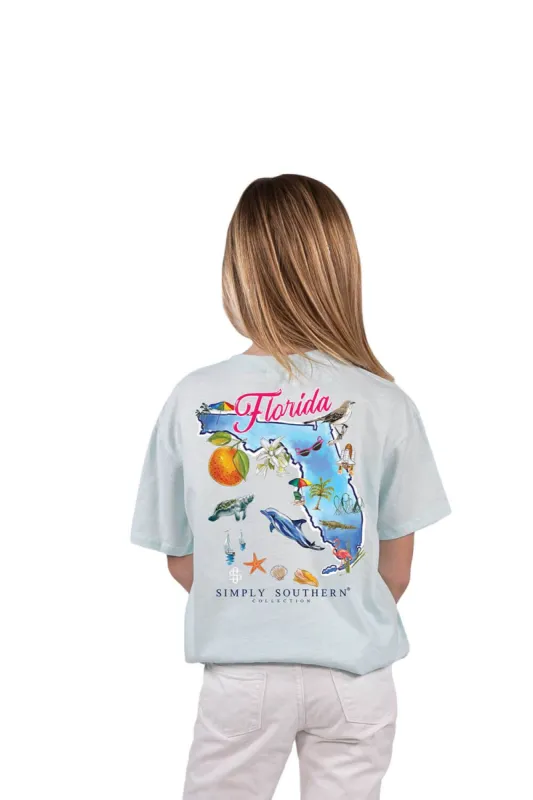 Simply Southern Youth Florida T-Shirt for Girls in Breeze Blue | YTH-SS-STATES-FL-BREEZE sold by Glik’s