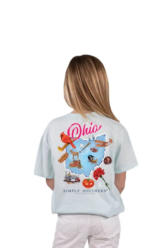 Simply Southern Youth Ohio T-Shirt for Girls in Breeze Blue | YTH-SS-STATES-OH-BREEZE sold by Glik’s