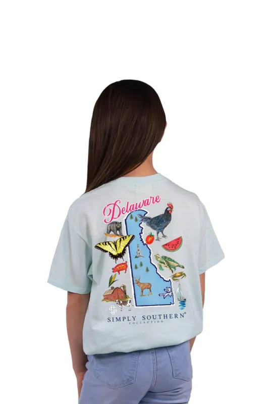 Simply Southern Youth Delaware T-Shirt for Girls in Breeze Blue | YTH-SS-STATES-DE-BREEZE sold by Glik’s
