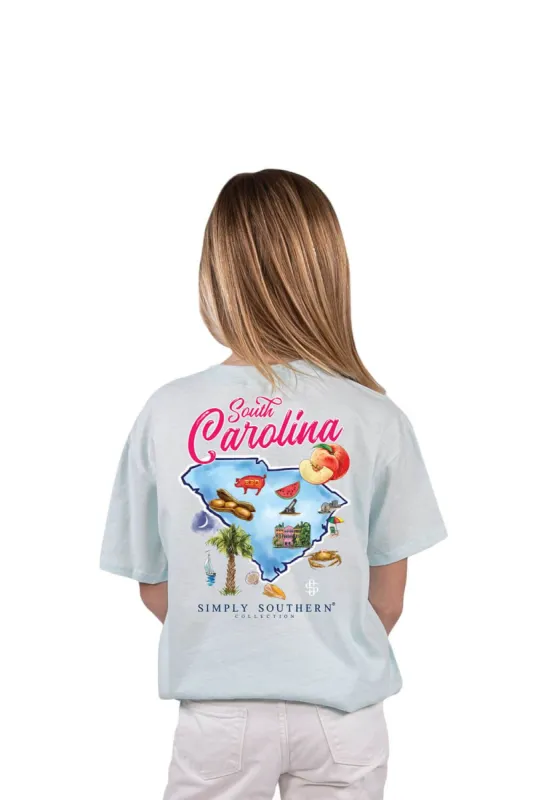 Simply Southern Youth South Carolina T-Shirt for Girls in Breeze Blue | YTH-SS-STATES-SC-BREEZE sold by Glik’s