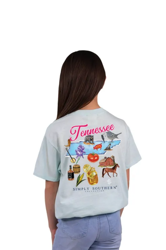 Simply Southern Youth Tennessee T-Shirt for Girls in Breeze Blue | YTH-SS-STATES-TN-BREEZE sold by Glik’s