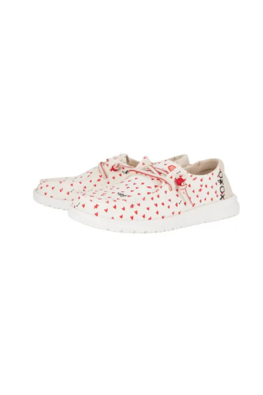 HEYDUDE Youth Girl’s Wendy Hearts Shoes in White/Red | 41154-119 sold by Glik’s