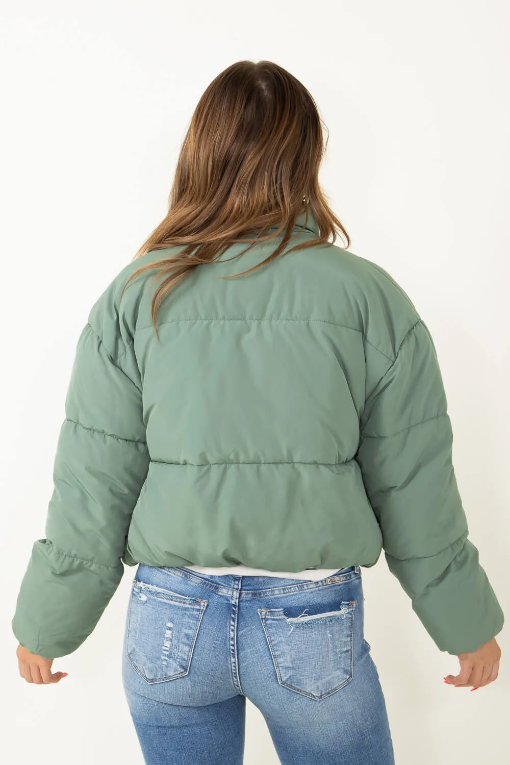 Love Tree Waist Length Puffer Jacket for Women in Green | 80192JH-GRASSGREEN sold by Glik’s product image thumbnail 3