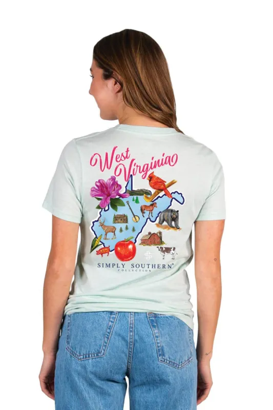 Simply Southern West Virginia T-Shirt for Women in Breeze Blue | SS-STATES-WV-BREEZE sold by Glik’s