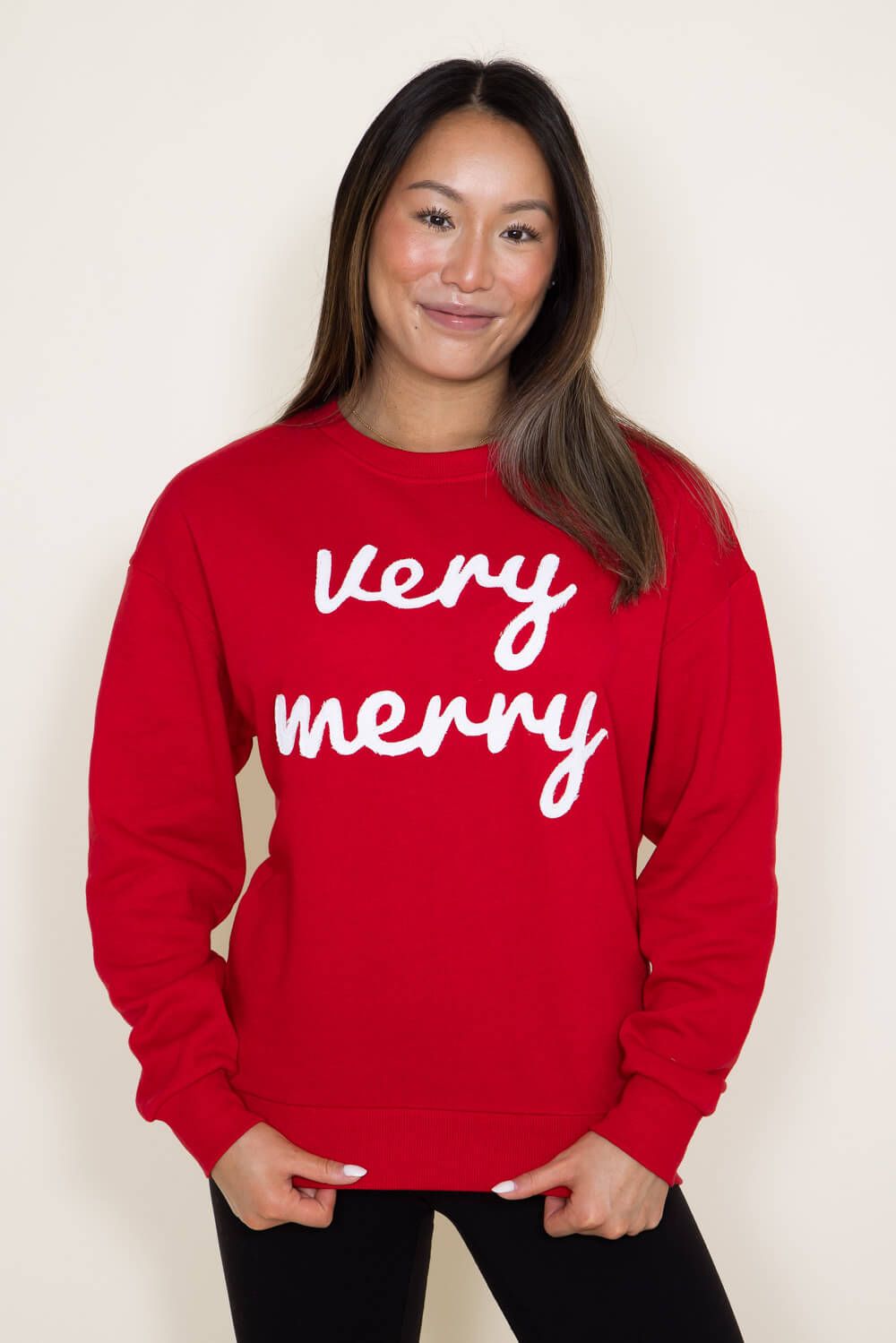1897 Active Very Merry Patch Embroidered Fleece Sweatshirt for Women in Red | GT075-VERYMERRY-RED sold by Glik’s product image thumbnail 4