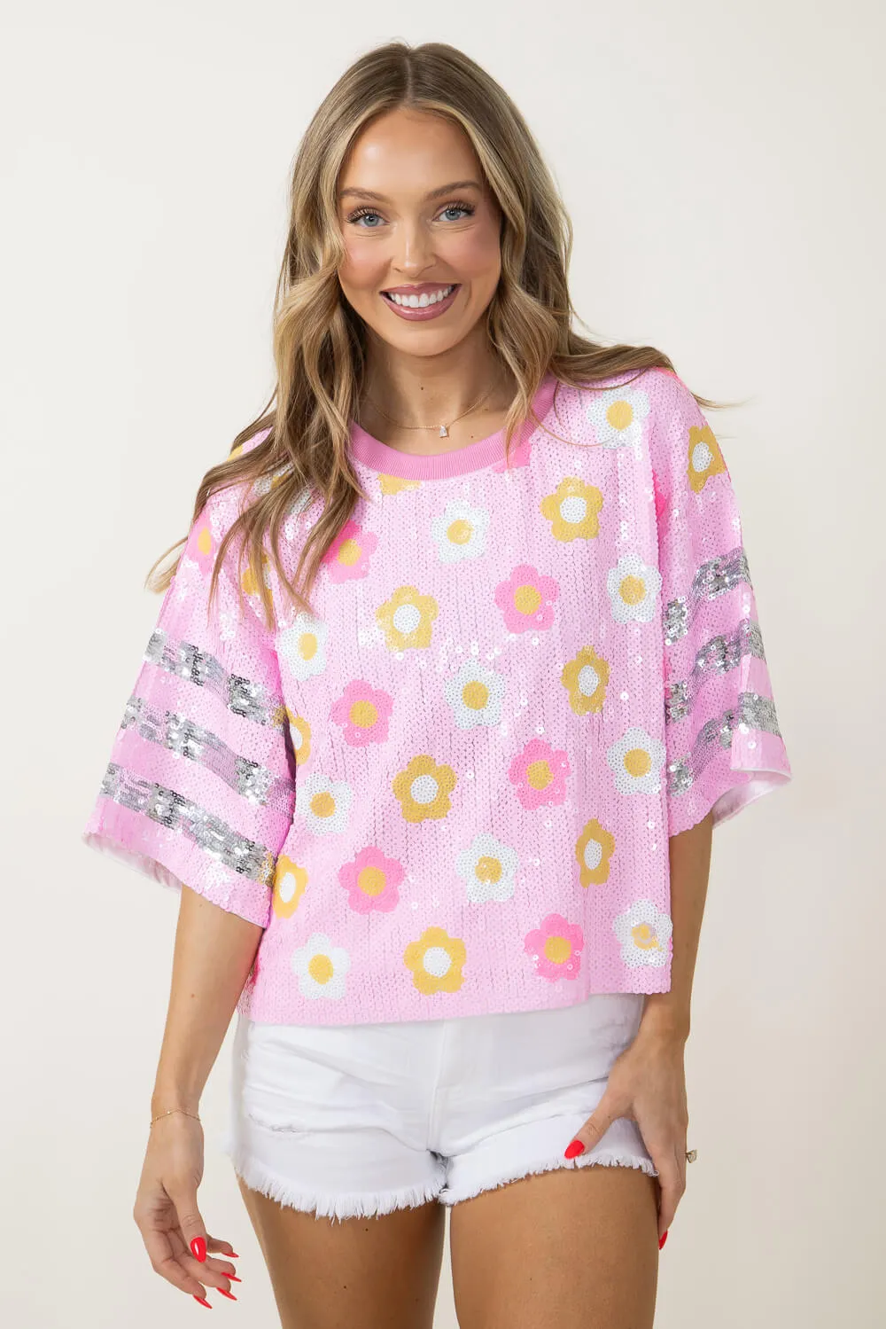 Simply Southern Sequin Top Daisy Shirt for Women in Pink | PP-0124-TOP-SQN-FLWR sold by Glik’s product image thumbnail 4