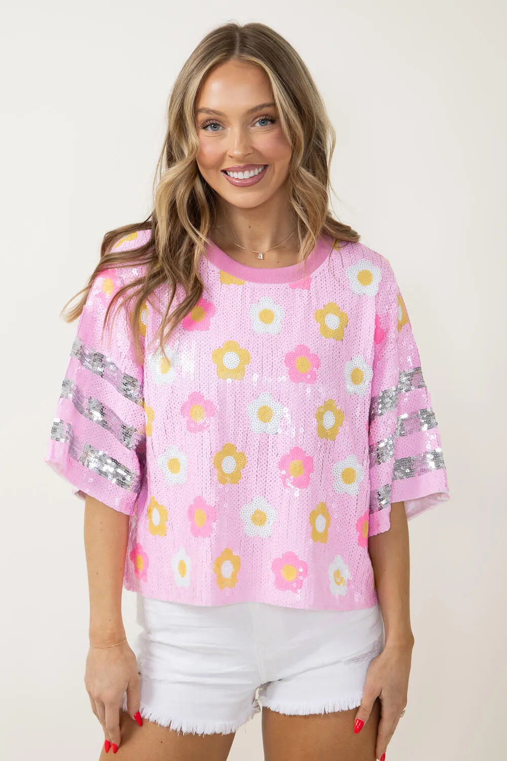 Simply Southern Sequin Top Daisy Shirt for Women in Pink | PP-0124-TOP-SQN-FLWR sold by Glik’s product image thumbnail 3