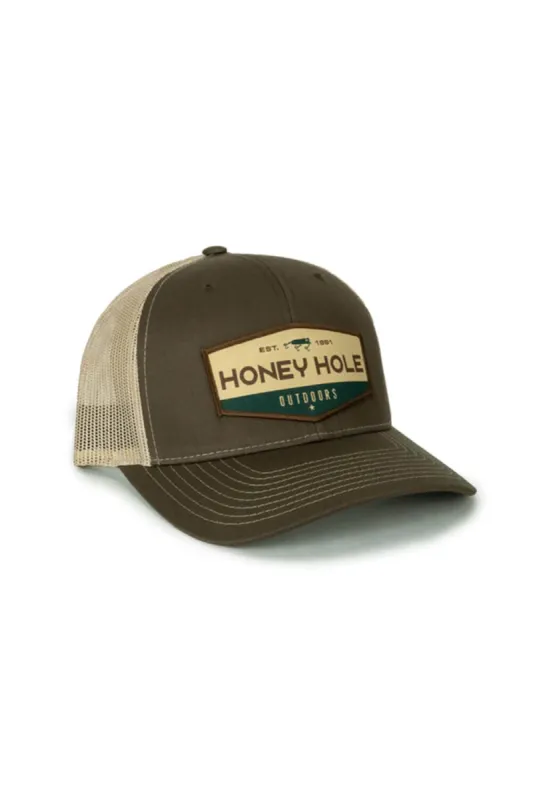Honey Hole Outdoors Lure OG Hex Trucker Hat for Men in Brown | SB-BOGH-BNK sold by Glik’s