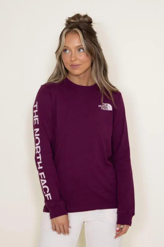 The North Face Logo Long Sleeve T-Shirt for Women in Boysenberry | NF0A81U8-K6I sold by Glik’s