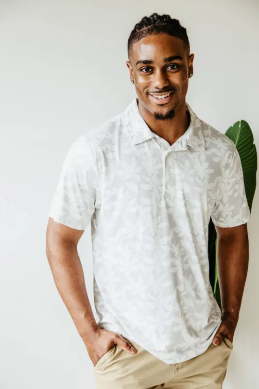 Simply Southern Grey Leaf Polo for Men in Grey | PP-0124-MN-POLO-PTTN-LEAFGRY sold by Glik’s