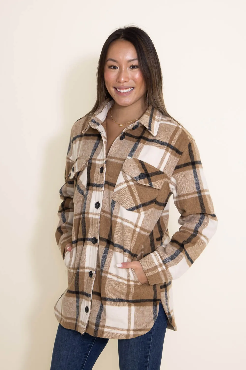 Thread & Supply Chandler Shacket for Women in Tan Plaid | J2071P-TANIVORYPLAID sold by Glik’s product image thumbnail 4