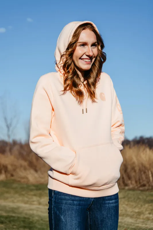 Carhartt Logo Sleeve Midweight Hoodie for Women in Peach Orange | 102791-Q74 sold by Glik’s